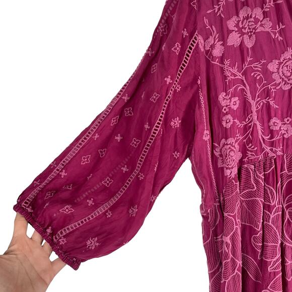 Johnny Was Gracie Hopscotch Embroidered Midi Dress Rumba Red Size L - Picture 8 of 12